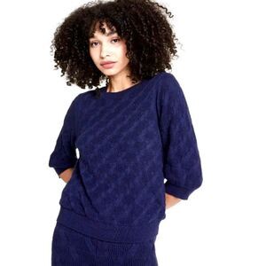 NEW! RACHEL COMEY Navy Pullover Sweater Cotton Wool Mix Size 3X 3/4 Sleeve